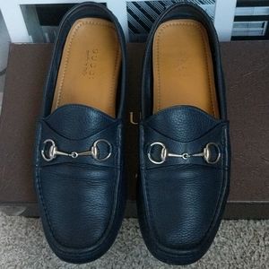 Gucci Black Leather Loafers with Silver Hardware